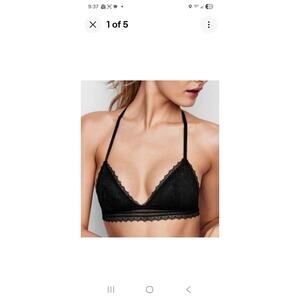 Victoria's Secret Black Crochet Lace Racerback Triangle Bralette Size L NWOT